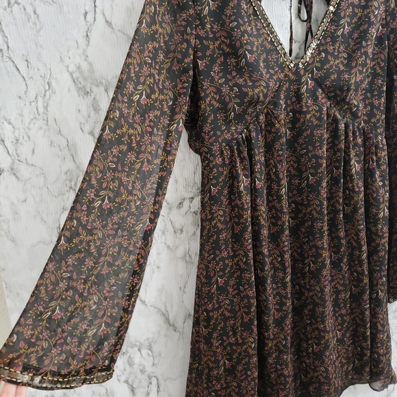 💕 Forever 21 Long Sleeves Boho Dress Size Small - Picture 8 of 15